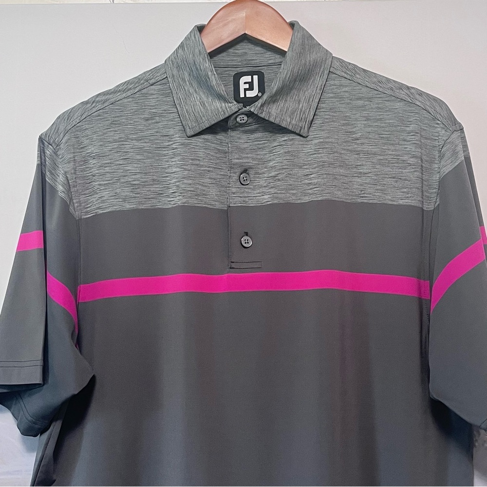 FootJoy Polo Golf‎ Shirt Men's M Gray Color Block Stripe Athletic Performance - Picture 3 of 14